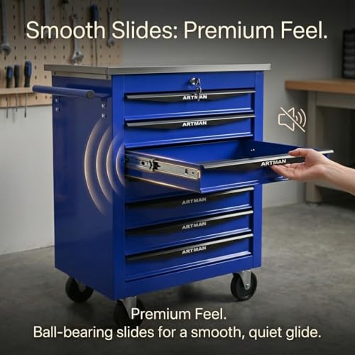Rolling Tool Chest,Stainless Steel Worktop,Blue,7‑Drawer - color: Blue, size: 7-Drawers
