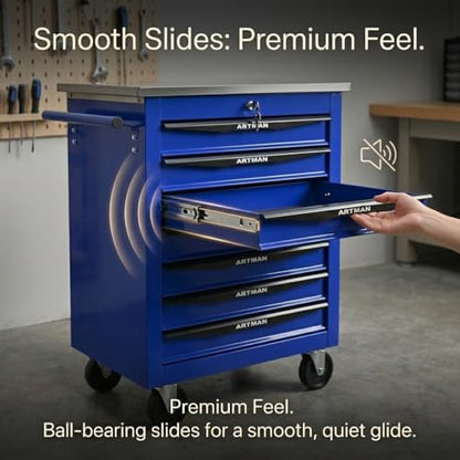 Rolling Tool Chest,Stainless Steel Worktop,Blue,7‑Drawer - color: Blue, size: 7-Drawers