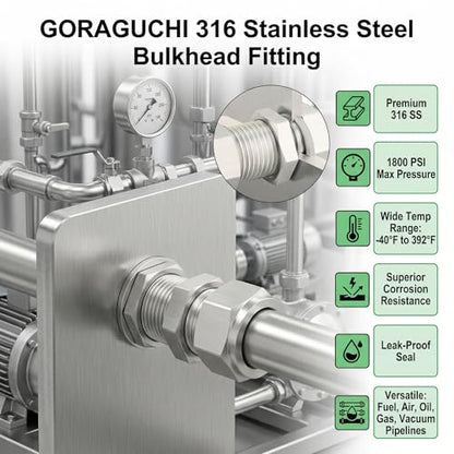 1PCS 316 Stainless Steel Thru-Bulk Bulkhead Compression Tube Pipe Fitting Connector, 1/8" Tube OD x 1/8" Tube OD Straight Adapter, for fuel/air/liquid/oil/gas - size: 1/8" Tube OD