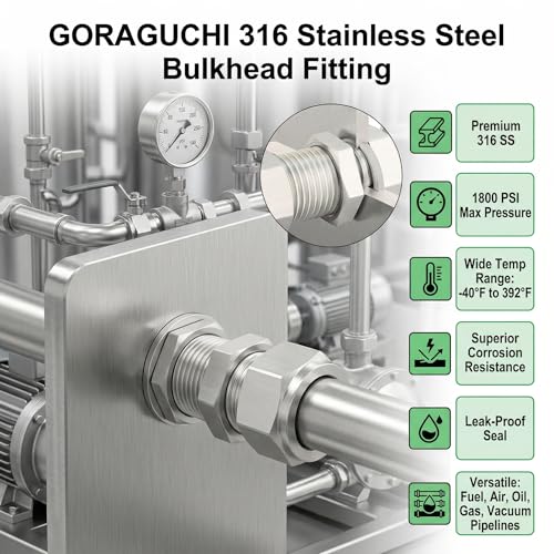 1PCS 316 Stainless Steel Thru-Bulk Bulkhead Compression Tube Pipe Fitting Connector, 3/8" Tube OD x 3/8" Tube OD Straight Adapter, for fuel/air/liquid/oil/gas - size: 3/8" Tube OD
