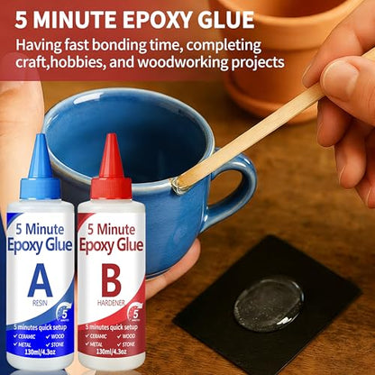 5 Minute Epoxy Glue Kit, 260ml Clear Epoxy Adhesive Sturdy, Waterproof, Heat-Resistant, Fast Curing, 5 Min Epoxy Glue All Purpose, Metal, Plastic, Wood, Ceramics, Glass and More
