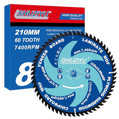 8 1/4 Inch (210MM)-60T, Arbor 5/8"-Diamond, Smooth Cut Coating. Circular Saw Blade, Table Saw Blade, Miter Saw Blade, for Laminate, Veneer Board, Plywood, Hard Wood, MDF and HDF Cutting - size: 8-1/4"(210mm) 60T