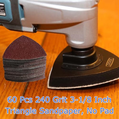 XXGO 60 Pcs 240 Grits 3-1/8 Inch 80mm Triangle Oscillating Sandpaper - size: 3-1/8 Inch Triangle - 240 Grit - 60 Pcs