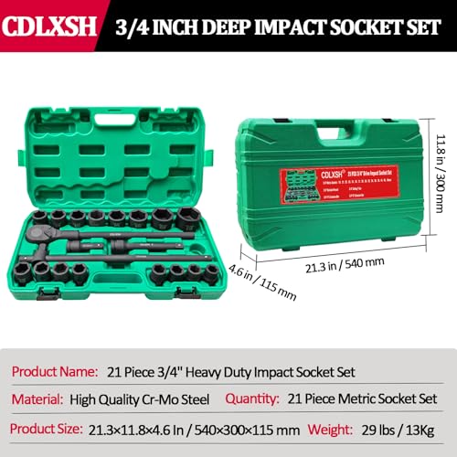 3/4" Drive Impact Socket Set, 21 Pcs Heavy Duty Large Socket Set - style: 3/4in-21Pcs-Metric