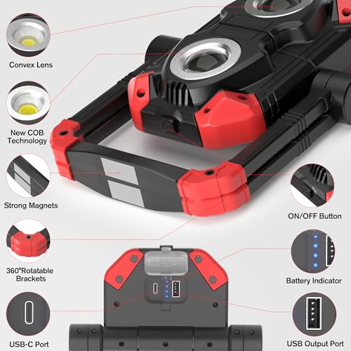 Adelante Rechargeable Work Lights, 2500LM, Magnetic Base, 360° Stand