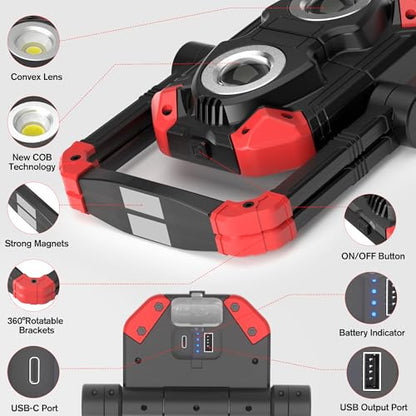 Adelante Rechargeable Work Lights, 2500LM, Magnetic Base, 360° Stand