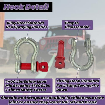 1" × 10' Web Lift Sling Straps with and D Ring Shackle - size: 1 Inch × 10 FT