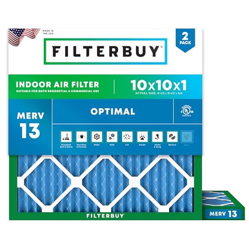 Filterbuy 10x10x1 Air Filter MERV 13 Smoke & Allergy Defense (2-Pack) - size: 10x10x1