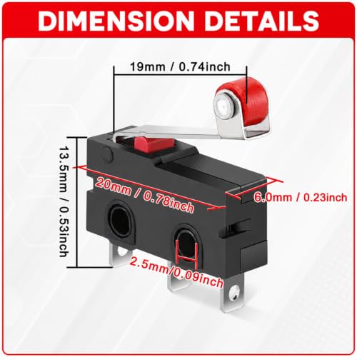 10-Pack KW12-3 Micro Limit Switch, SPDT, Roller Lever