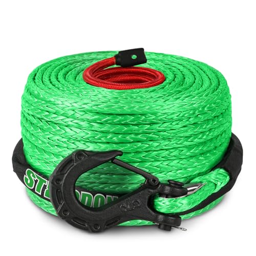 Synthetic Winch Rope, 3/8" x100ft 23809LBS Dyneema Winch Rope 3/8 Heavy Duty Winch Cable with Protective Sleeve Forged Winch Hook for 4WD Off Road Vehicle Truck SUV (Green) - color: Green, size: 3/8" x 100'