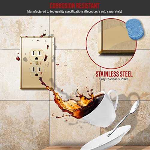 ENERLITES Duplex Receptacle Outlet Metal Wall Plate, 1-Gang Polished Brass - color: Polished Brass, size: Midsize