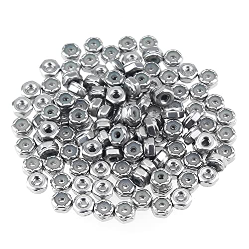HELIFOUNER 100 Pieces #6-32 Nylon Insert Hex Lock Nuts, 304 Stainless Steel (18-8) Locknuts, Bright Finish, Coarse Thread - size: #6-32 (100 pcs)