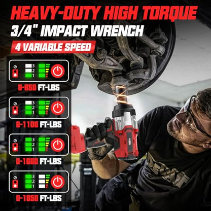 Cordless Impact Wrench 3/4" Compatible with Milwaukee 18V Battery, 1850Ft-lbs(2500N.m) High Torque Impact Gun Heavy Duty, Brushless Electric Power Impact Driver with 4 Speed Modes & LED Work Light - size: 3/4" 2500NM Compatible with Milwaukee