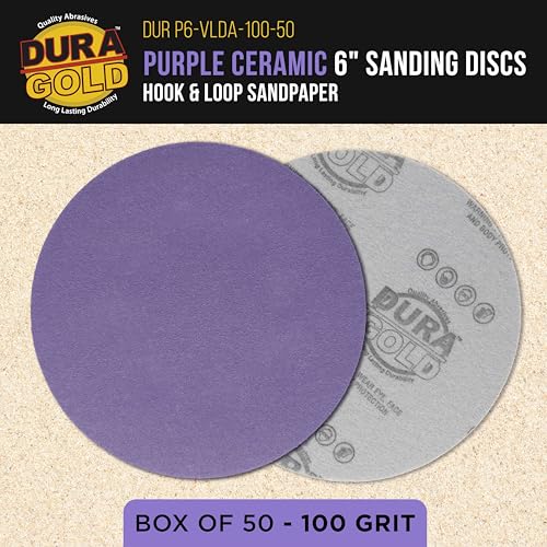 Dura-Gold Premium 100 Grit 6" Purple Film Ceramic Sanding Discs, Box of 50 - style: 100 Grit