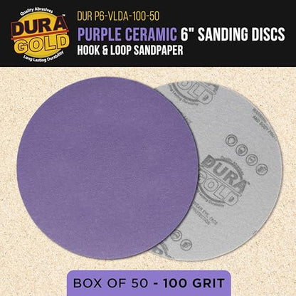 Dura-Gold Premium 100 Grit 6" Purple Film Ceramic Sanding Discs, Box of 50 - style: 100 Grit
