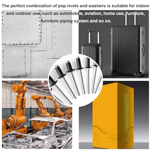 smseace 1000Pcs Black Rivets with 304 Stainless Steel Washers Kit - color: Black Aluminum, size: 1000Pcs
