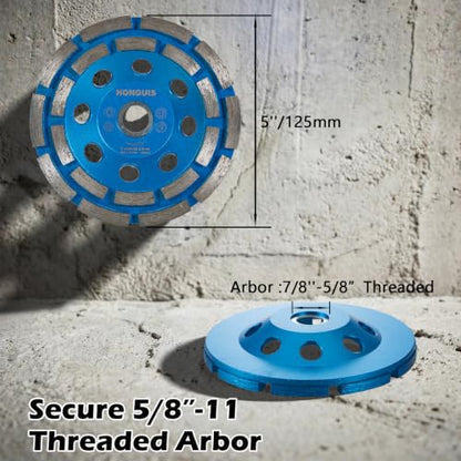 5 inch Diamond Cup Grinding Wheel,7/8"-5/8" Arbor Concrete Grinder Wheel Double Row for Concrete Masonry Granite Marble Stone(7/8"-5/8") - style: 5 Inch