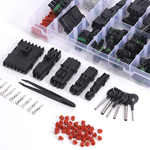 Glarks 60Pcs 6 Kit 2 Pin Way Waterproof Automotive Electrical Wire Connectors Terminals Plugs Kit, 2 Male & Female Pin Terminal Automotive Harness Plug Car Spark Plug Connector Set for Car Truck Boat - size: 2 pin