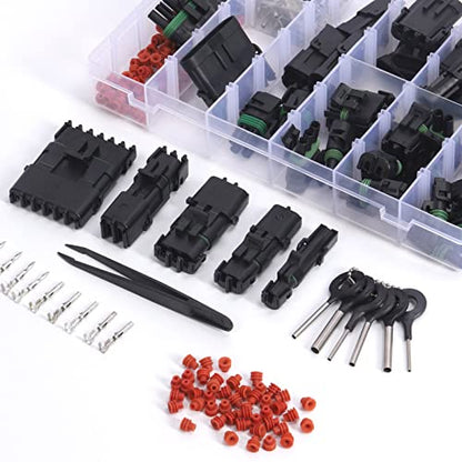 Glarks 60Pcs 6 Kit 2 Pin Way Waterproof Automotive Electrical Wire Connectors Terminals Plugs Kit, 2 Male & Female Pin Terminal Automotive Harness Plug Car Spark Plug Connector Set for Car Truck Boat - size: 2 pin