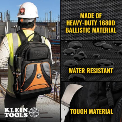 Klein Tools 55421BP-14 Tool Backpack, 39 Pockets, Black/Orange/Gray - style: Low Profile