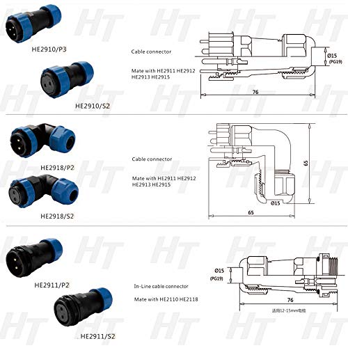 HangTon HE29 9 Pin Cable Plug Panel Mount Socket Power Waterproof IP68 Circular Aviation Connector for LED Outdoor - size: 9 pin