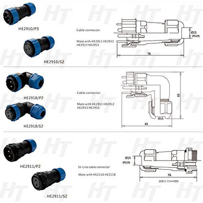 HangTon HE29 9 Pin Cable Plug Panel Mount Socket Power Waterproof IP68 Circular Aviation Connector for LED Outdoor - size: 9 pin
