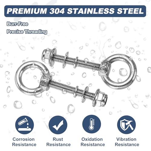 PATIKIL M4 x 30mm Shoulder Eye Bolt, 4 Pcs 304 Stainless Steel Lifting Ring Threaded Eye Bolt with Flange Lock Nuts Spring and Flat Washers for Hanging Tie Down Straps Outdoor Indoor - size: M4 x 30mm