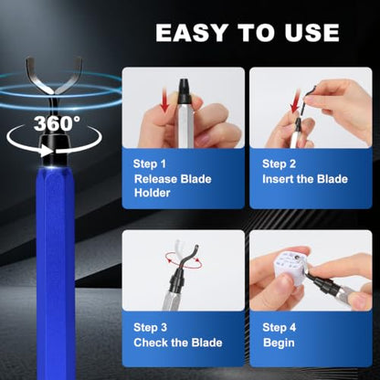 Deburring Tool with 10 HSS Blades and Blue Aluminum Handle, 360° Rotary Reamer for 3D Printing and Metal Edge Finishing, High-Speed Steel Tool for PVC, Copper and Resin - color: Blue