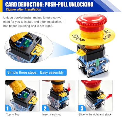 TWTADE 22mm 1 NO 1 NC Red Mushroom Emergency Stop Push Button Switch AC 440V 10A LA38A-11ZS - color: red, size: 1NO 1NC