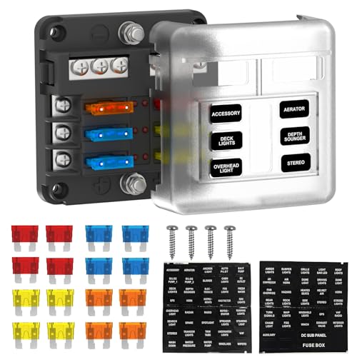 6 Way Fuse Block Box 12V/24V DC, ATC/ATO Fuse Panel with LED Indicator for Marine Boat Automotive Motorcycle - style: 6 Way