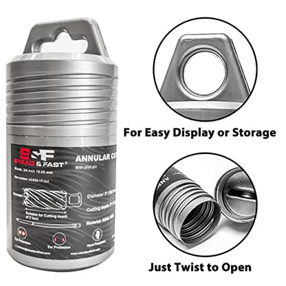 S&F STEAD & FAST Mag Drill Bit with Pilot Pin, 2" x 2" DOC, Annular Cutter - size: 2" x 2"