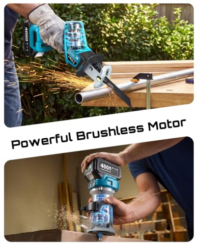 SEESII 2-in-1 Brushless Reciprocating Saw & Wood Router Tool Combo Kit - color: Royal Blue