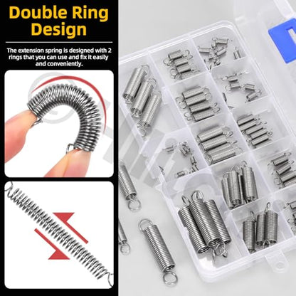 Hilitchi 96Pcs 15 Sizes Extension Spring Assortment Kit Extension Spring Stainless Steel Springs Assorted Size Small Springs Compression Tension Springs for Repairs Maintenance