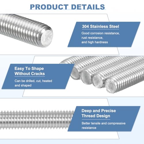 uxcell 5Pcs M8-1.25x35mm Fully Threaded Rods, Threaded Rods Bar Studs, 304 Stainless Steel Long Thread Screws Hardware for U-Bolts, Anchors, Clamps, Hangers, Silver - size: M8-1.25x35