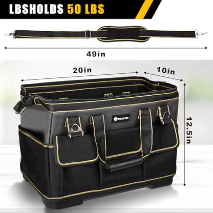 20 in Tool Bag For Men with Waterproof Molded Base, High Capacity Wide Mouth Tote, Construction Worker Electricians Tool Bags, Large Tool Bag Organizer for Men Women (Grey) - size: 20 inches