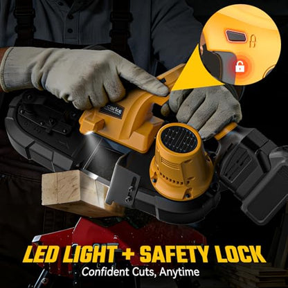 2-1/2" Cordless Band Saw Compatible with Dewalt 20V Battery (Tool Only) - color: Yellow