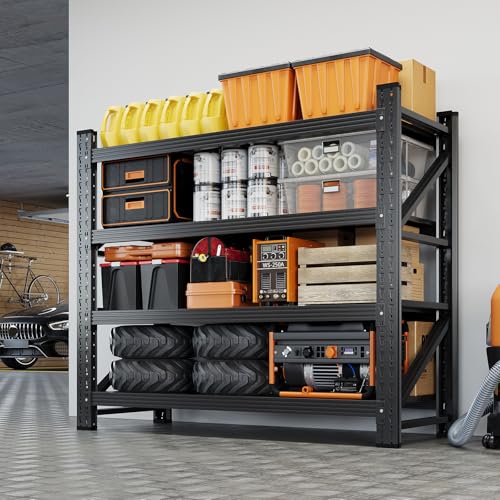 Yizosh 48" W Metal Garage Storage Shelves,Heavy Duty Adjustable Steel Organization Shelving,Utility Rack Shelf,48" W x 24" D x 69" H for Basement,Warehouse,Industrial - size: 48"Wx24"Dx69"H