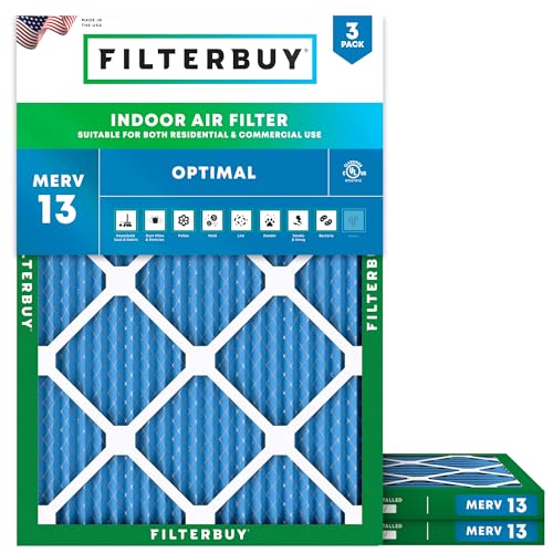 Filterbuy 8x14x1 Air Filter MERV 13 Smoke & Allergy Defense (3-Pack) - size: 8x14x1
