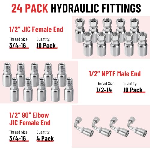 100FT 1/2" Hydraulic Hose with 24PCS Hydraulic Hose Fittings - size: 1/2" Hydraulic Hose - 100FT