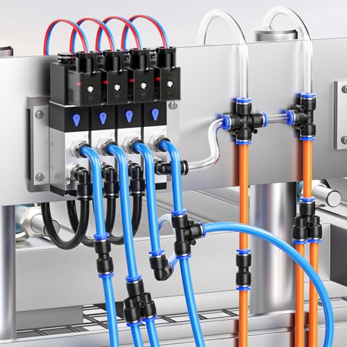 1/4"OD Black Polyurethane PU Air Hose Line Kit with Push-to-Connect Fittings for Compressed Air 10 Meter/32.8ft (Pack of 27) - color: Black, size: 1/4"OD