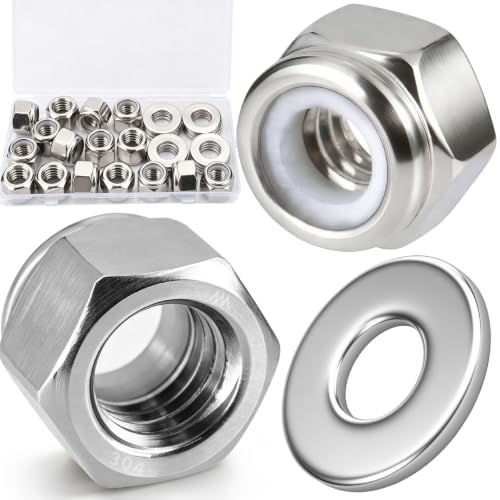 1/2-13 Lock Nut 32Pcs Stainless Steel Nylock Locking Nuts with Washers - size: locknuts-1/2" 32pcs