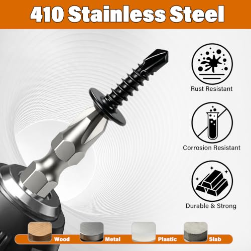 300PCS #8×3/4" Truss Head Self Tapping Screws for Metal - color: Black, size: BLK 300PCS #8×3/4"