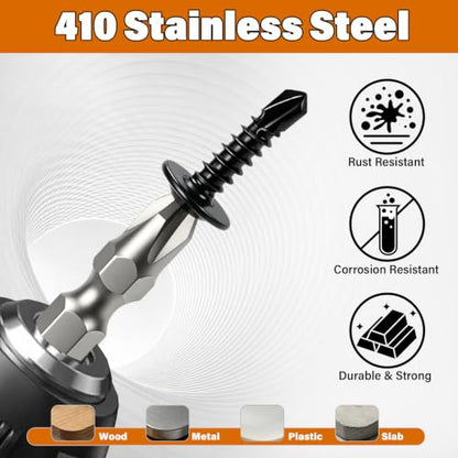 300PCS #8×3/4" Truss Head Self Tapping Screws for Metal - color: Black, size: BLK 300PCS #8×3/4"