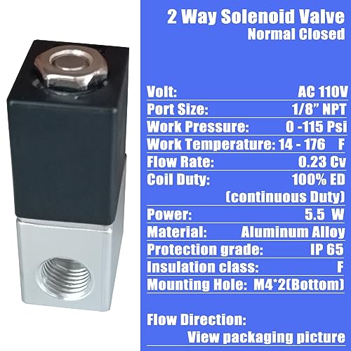 AC 110V Solenoid Valve 1/8" NPT 2 Way Normally Closed Air Valve Electric Solenoid Valve - size: 1/8"NPT, style: AC110V