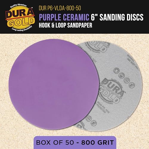 Dura-Gold Premium 800 Grit 6" Purple Film Ceramic Sanding Discs, Box of 50 - style: 800 Grit
