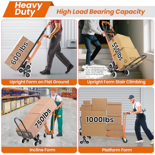 4-in-1 Stair Climbing Cart/Hand TruckDolly,Convertible Platform Cart Orange - color: Orange-1