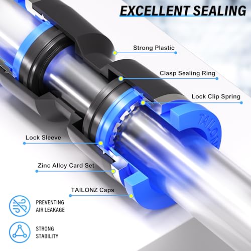 TAILONZ 3/8" Push to Connect Fitting Splitters+Elbows+Tees+Straight 8Pcs - color: Blue, size: 3/8"OD/8PCS