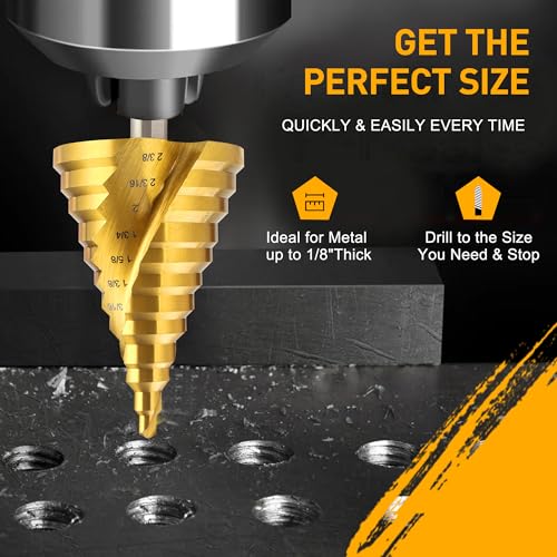 Spiral Groove Step Drill Bit, 12 Steps High-Speed Steel 1/4" to 2-3/8", Large Step Drill Bits for Cutting Holes in Iron Aluminum Copper Plastic Wood - style: 2-3/8