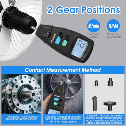 2-in-1 Digital RPM Tachometer Gauge, AIOMEST Non-Contact Laser Photo Tacómetro 2.5~99,999RPM, Contact Tester 0.5~19,999 RPM, RPM Meter for Engine, HVAC Motor, Drone propellor Speed - color: black