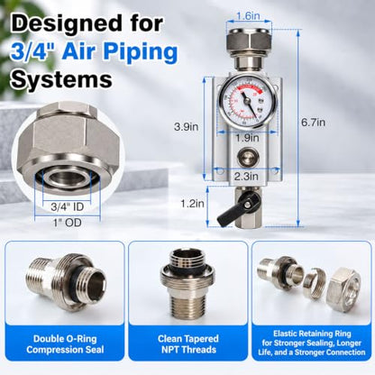 3/4" shop air line kit with Pressure Gauge, 2Port Aluminum Manifold - color: with Pressure Gauge